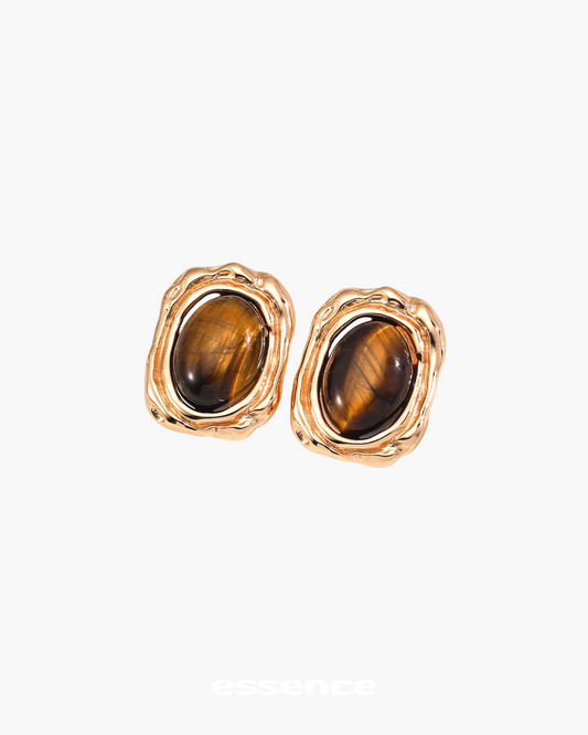 Vintage Gold Natural Tiger Eye Earrings